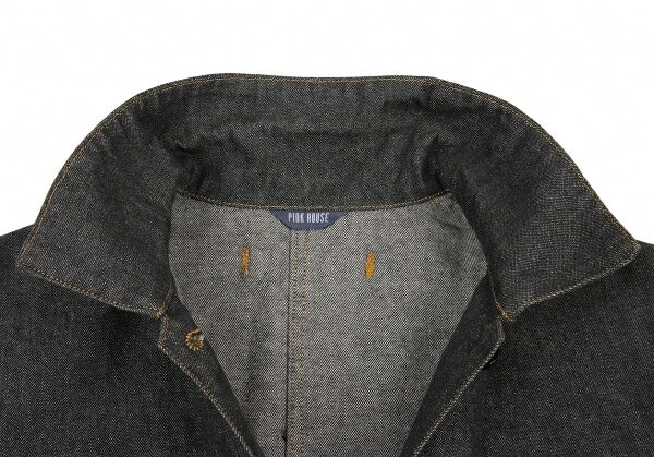 PINK HOUSE Logo Embroidered Taping Denim Jacket Black Size M