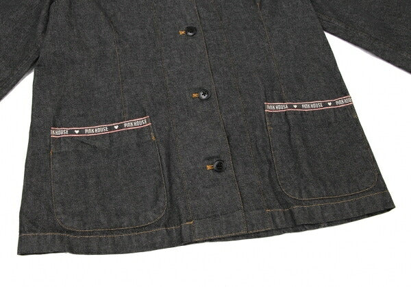 PINK HOUSE Logo Embroidered Taping Denim Jacket Black Size M