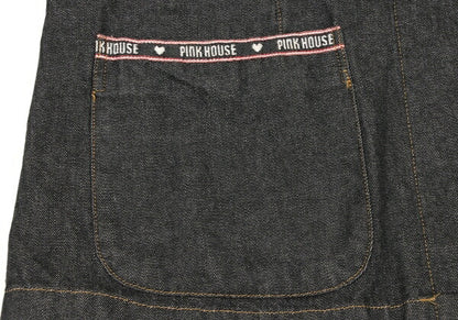 PINK HOUSE Logo Embroidered Taping Denim Jacket Black Size M