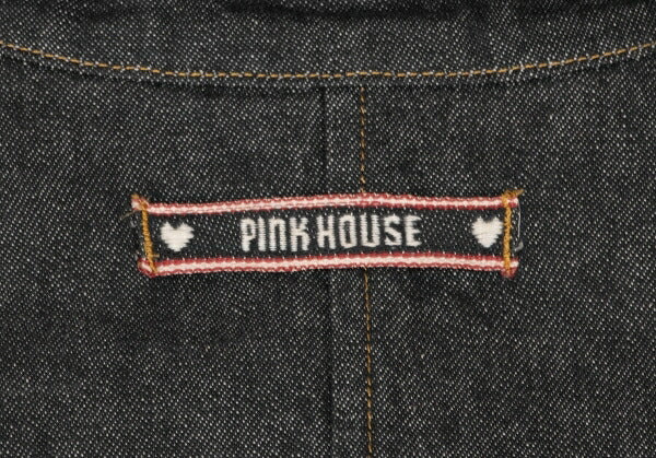 PINK HOUSE Logo Embroidered Taping Denim Jacket Black Size M