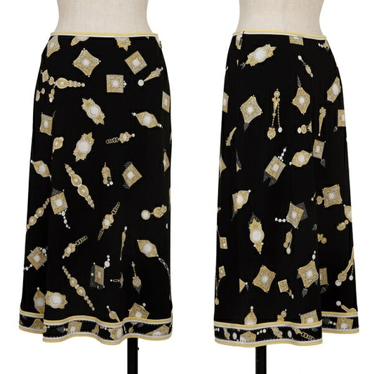 LEONARD Jewelry Print Skirt Black/Yellow/White Size 38