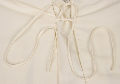JIL SANDER NAVY Front Lace-Up Polyester Skirt White Size 36