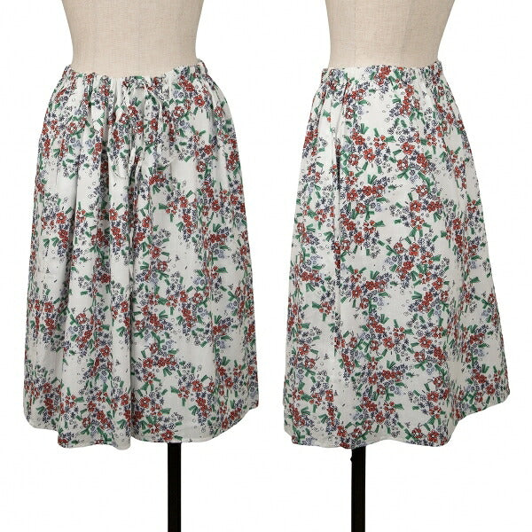 JIL SANDER NAVY Cotton Floral Print White Multi Skirt Size 42
