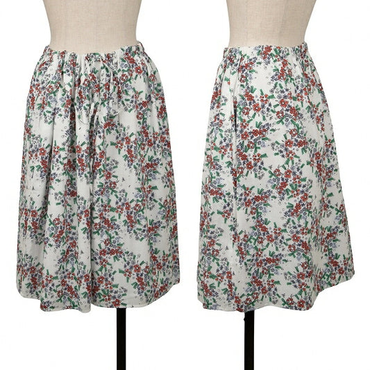 JIL SANDER NAVY Cotton Floral Print White Multi Skirt Size 42