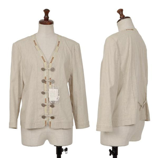 Mademoiselle NON NON Cotton Linen Cardigan Beige Size L