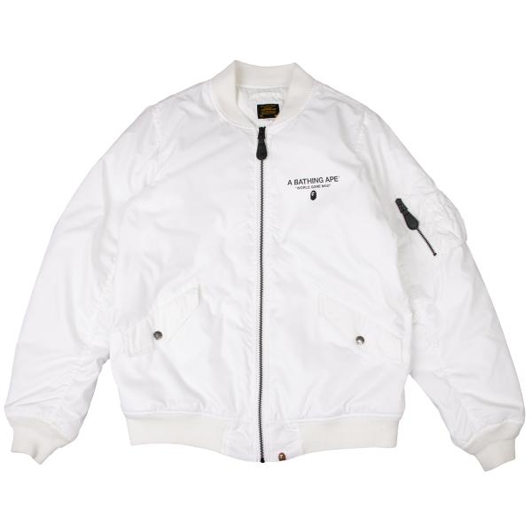 A BATHING APE BAPE Logo Print MA-1 Jacket White Size S