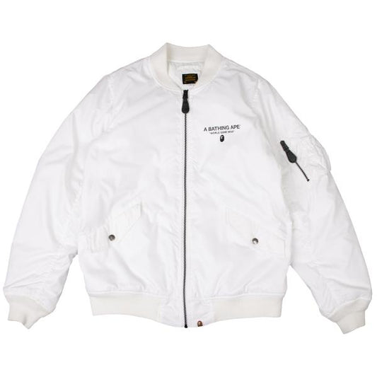 A BATHING APE BAPE Logo Print MA-1 Jacket White Size S