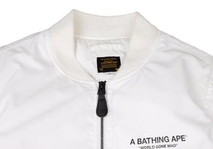 A BATHING APE BAPE Logo Print MA-1 Jacket White Size S