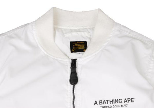 A BATHING APE BAPE Logo Print MA-1 Jacket White Size S