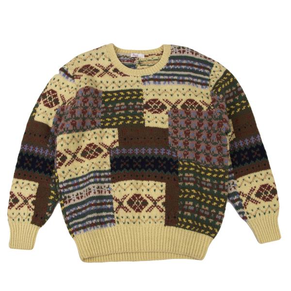 Papas Patchwork Hand Knit Sweater Yellow Multi Size L