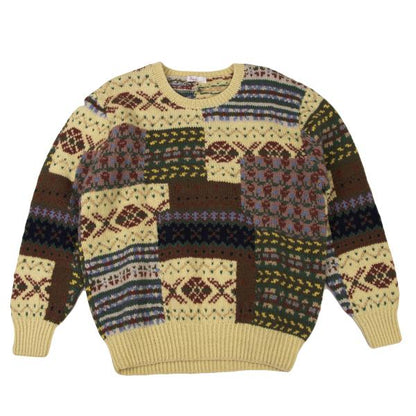 Papas Patchwork Hand Knit Sweater Yellow Multi Size L