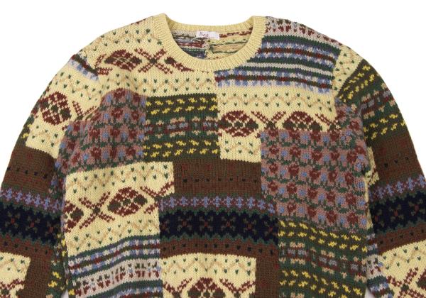 Papas Patchwork Hand Knit Sweater Yellow Multi Size L