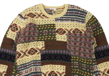 Papas Patchwork Hand Knit Sweater Yellow Multi Size L