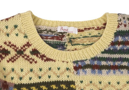 Papas Patchwork Hand Knit Sweater Yellow Multi Size L