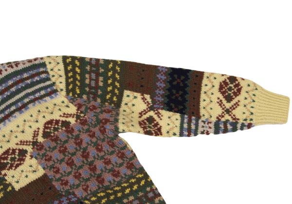 Papas Patchwork Hand Knit Sweater Yellow Multi Size L