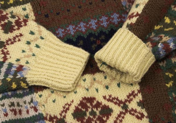 Papas Patchwork Hand Knit Sweater Yellow Multi Size L