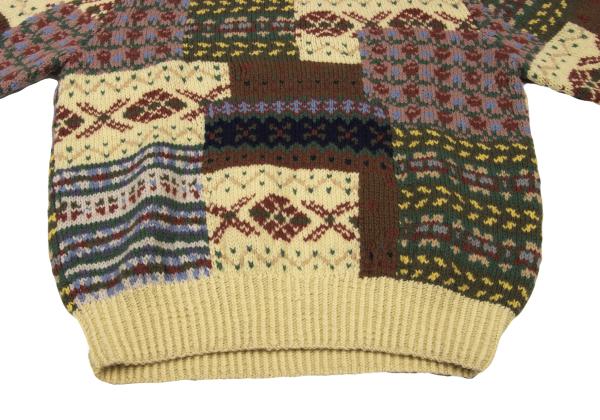 Papas Patchwork Hand Knit Sweater Yellow Multi Size L