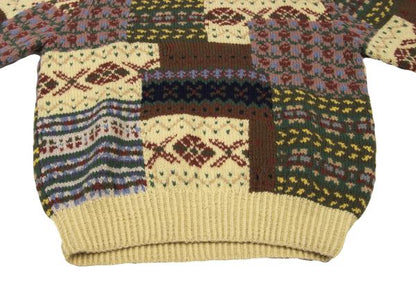 Papas Patchwork Hand Knit Sweater Yellow Multi Size L