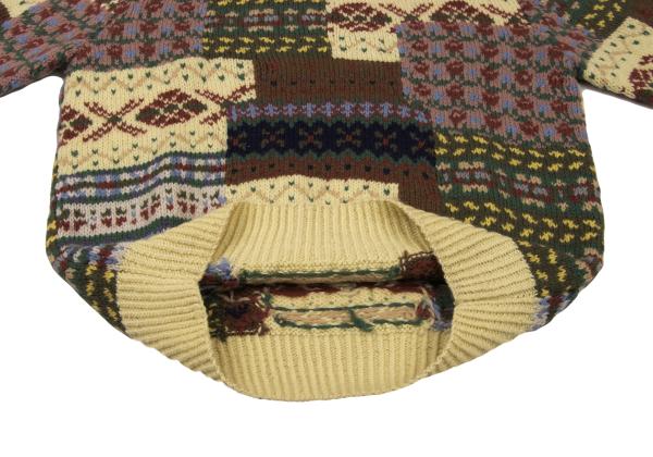 Papas Patchwork Hand Knit Sweater Yellow Multi Size L