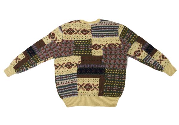 Papas Patchwork Hand Knit Sweater Yellow Multi Size L