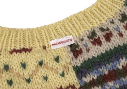 Papas Patchwork Hand Knit Sweater Yellow Multi Size L
