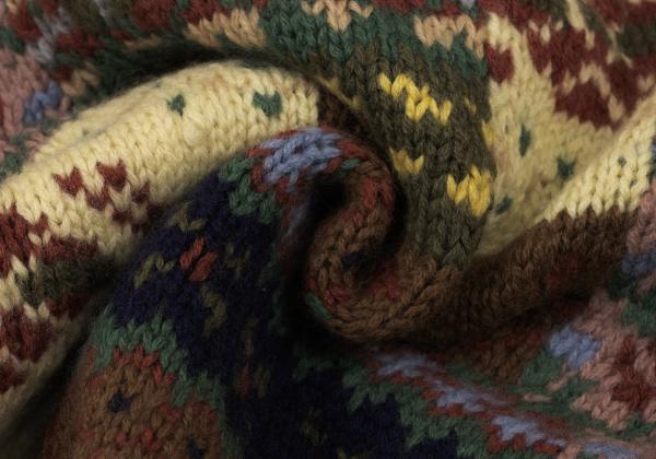 Papas Patchwork Hand Knit Sweater Yellow Multi Size L