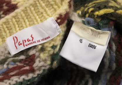 Papas Patchwork Hand Knit Sweater Yellow Multi Size L