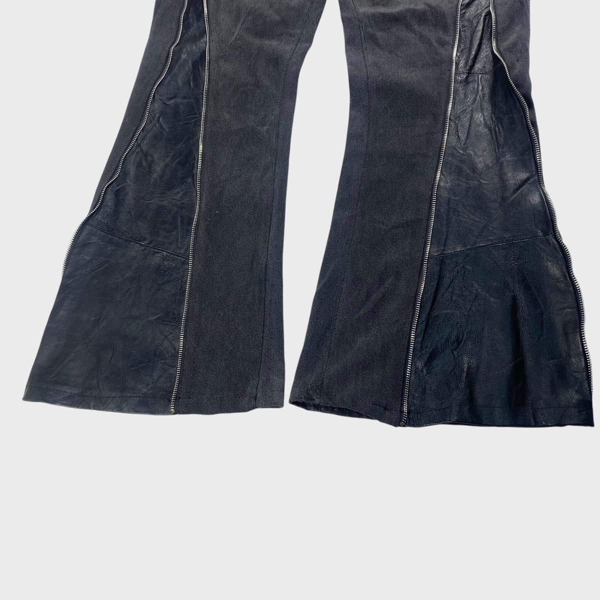 REMAKE Reconstructed Denim x Leather Zip Flare Pants Size 32