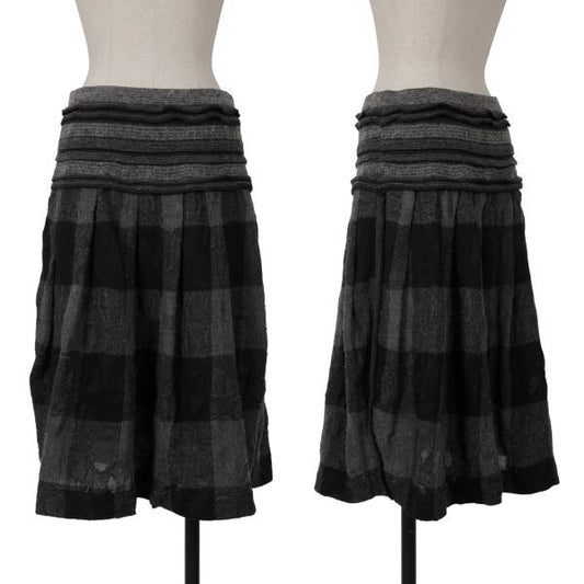 ISSEY MIYAKE HaaT Openwork Wool Check Skirt Black Size 2
