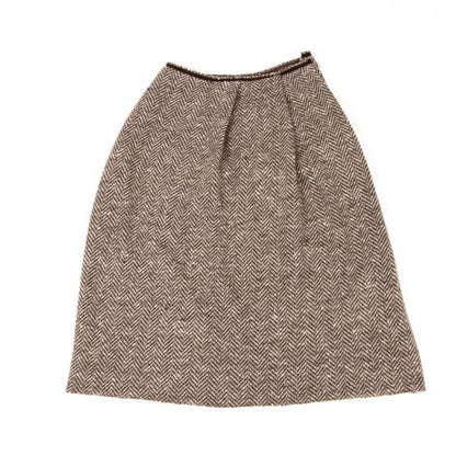 Y's Wool Herringbone Tuck A-Line Midi Skirt Mocha Size 3