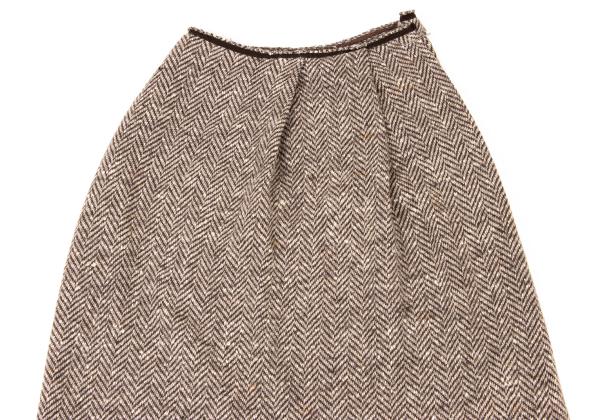 Y's Wool Herringbone Tuck A-Line Midi Skirt Mocha Size 3