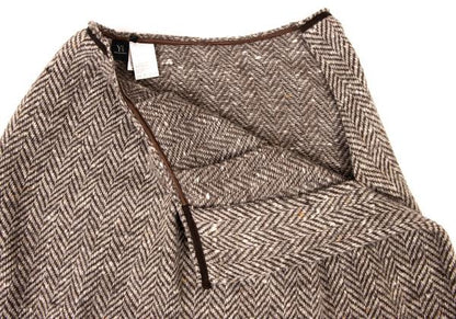 Y's Wool Herringbone Tuck A-Line Midi Skirt Mocha Size 3