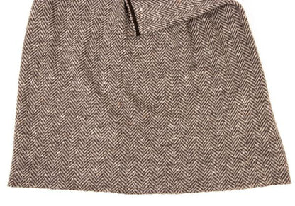 Y's Wool Herringbone Tuck A-Line Midi Skirt Mocha Size 3