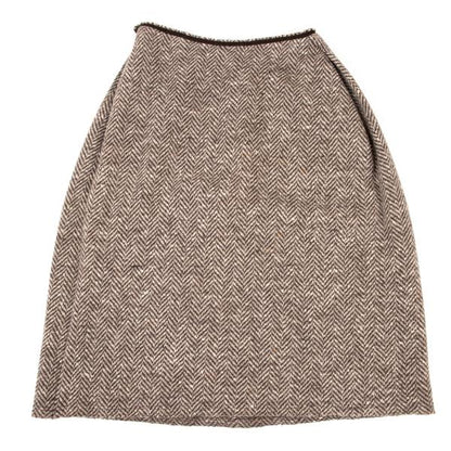 Y's Wool Herringbone Tuck A-Line Midi Skirt Mocha Size 3