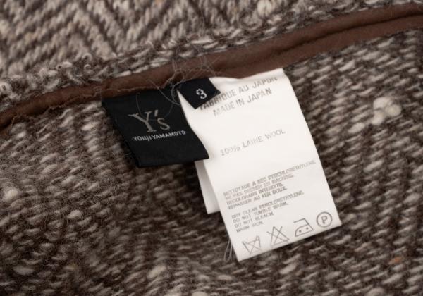 Y's Wool Herringbone Tuck A-Line Midi Skirt Mocha Size 3