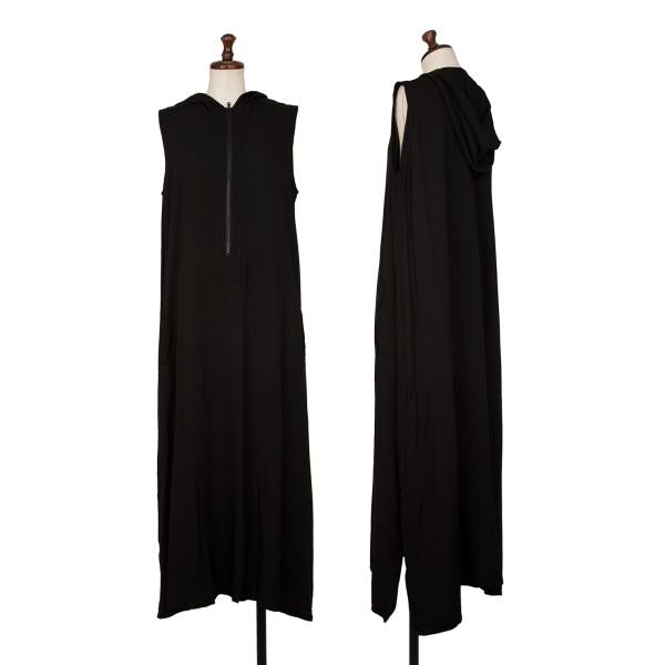 Y's Half-Zip Hooded Sleeveless Midi Dress Black Size 2