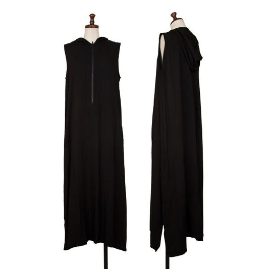 Y's Half-Zip Hooded Sleeveless Midi Dress Black Size 2