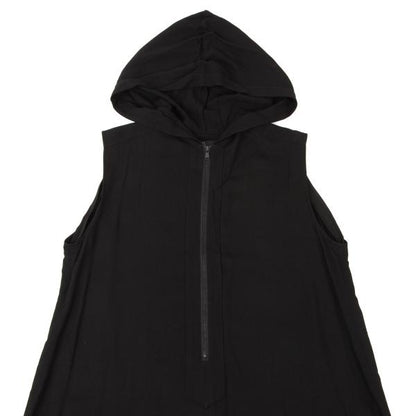 Y's Half-Zip Hooded Sleeveless Midi Dress Black Size 2
