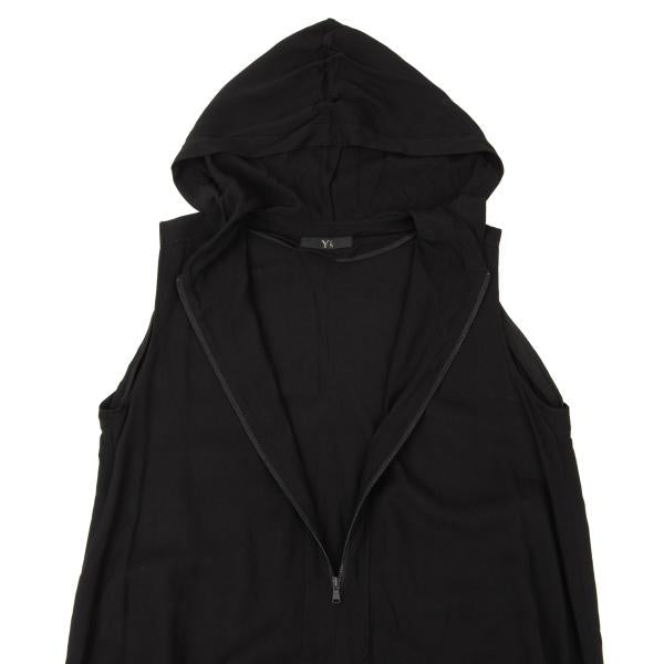 Y's Half-Zip Hooded Sleeveless Midi Dress Black Size 2