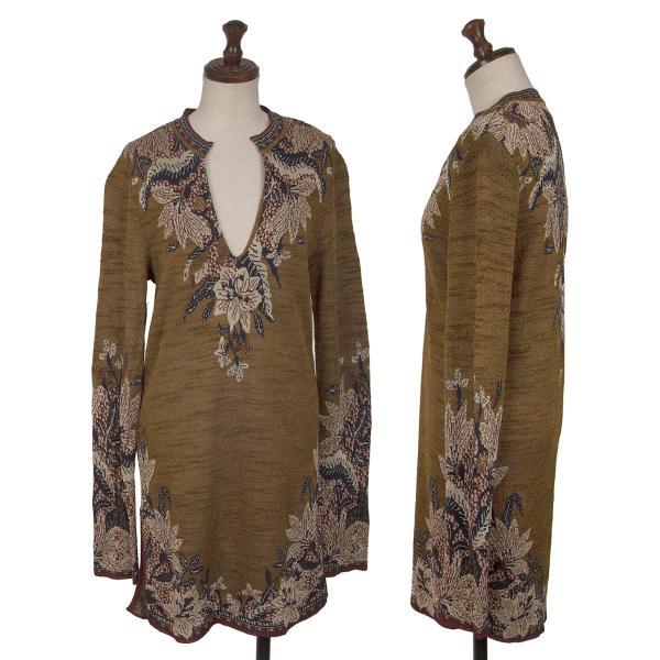 KENZO Rayon Cotton Flower Knit Tunic Gold Size L