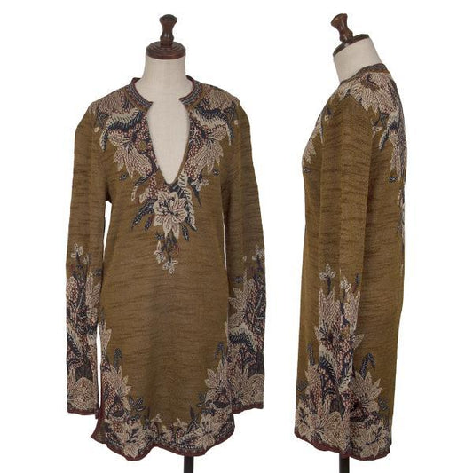 KENZO Rayon Cotton Flower Knit Tunic Gold Size L