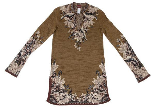 KENZO Rayon Cotton Flower Knit Tunic Gold Size L