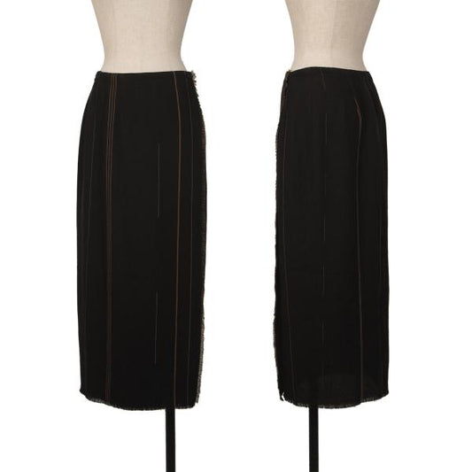 JURGEN LEHL Linen Fringe Wrap Skirt Black/Brown Size M