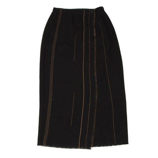 JURGEN LEHL Linen Fringe Wrap Skirt Black/Brown Size M