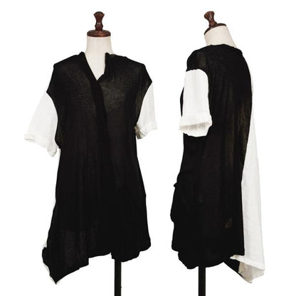 Y's Mixed Material Henley Neck Blouse Black White Size 3