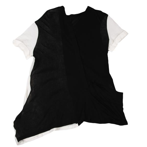 Y's Mixed Material Henley Neck Blouse Black White Size 3