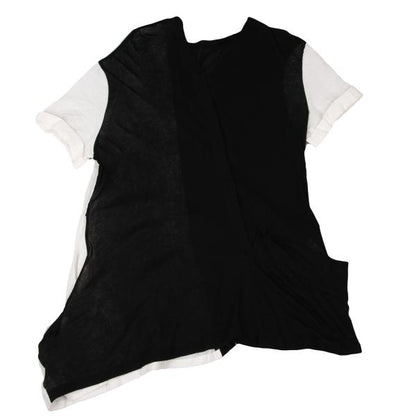 Y's Mixed Material Henley Neck Blouse Black White Size 3