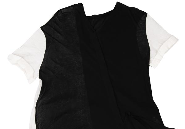 Y's Mixed Material Henley Neck Blouse Black White Size 3