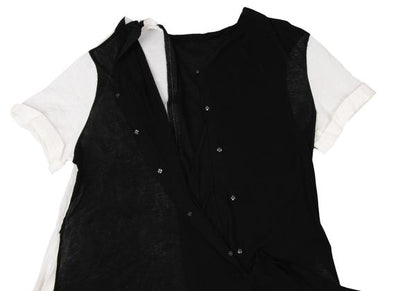 Y's Mixed Material Henley Neck Blouse Black White Size 3