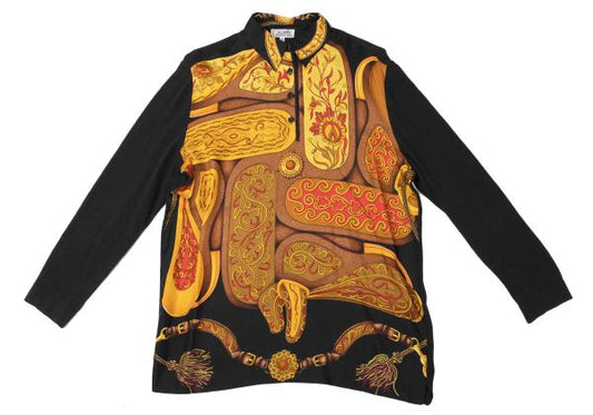 HERMES Scarf Panel Pullover Knit Sweater Black Size L
